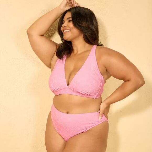 Shade & Shore NWT Women's Pink Jacquard Bikini Top Size 1X - Picture 1 of 8